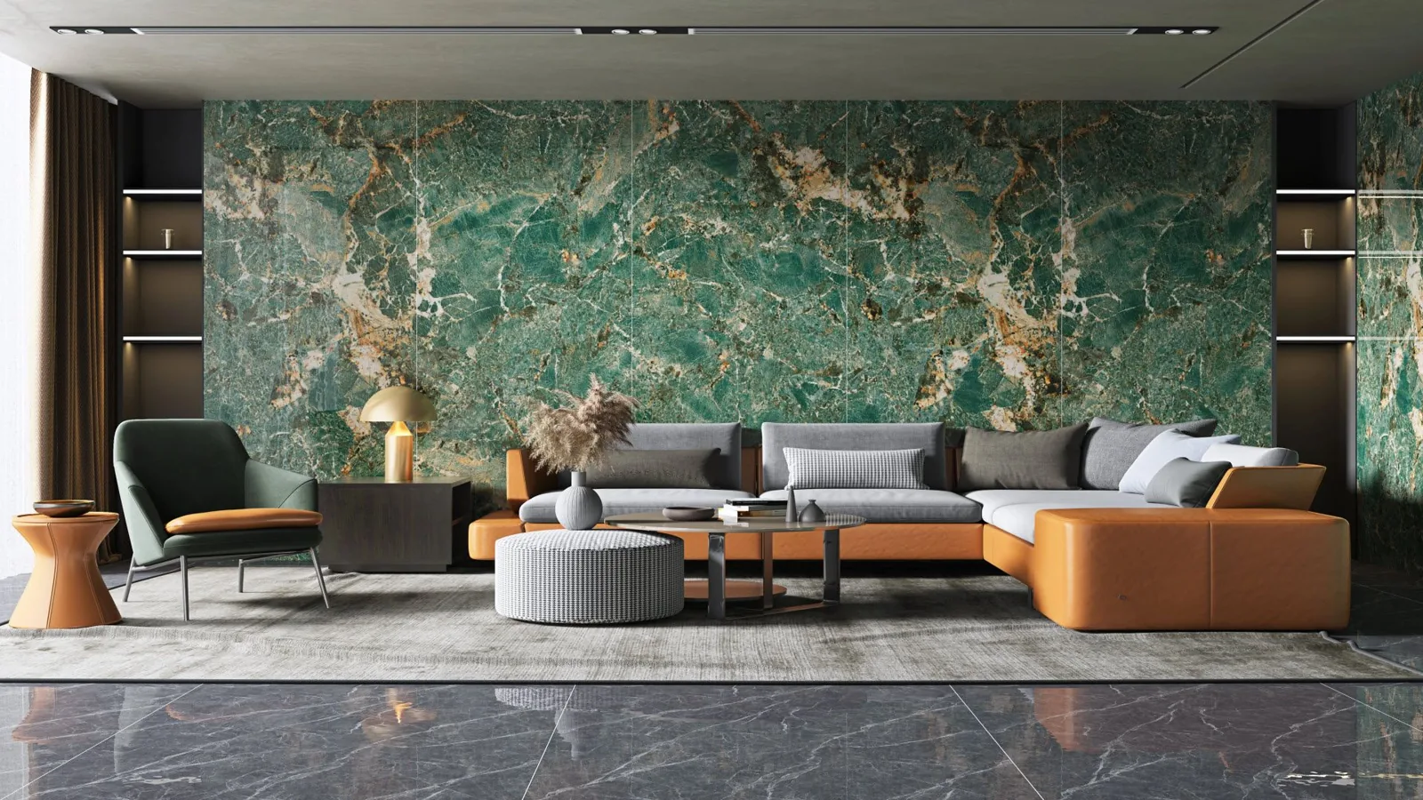 velkoformátové porcelánové desky 120×260 ve světlém studiu